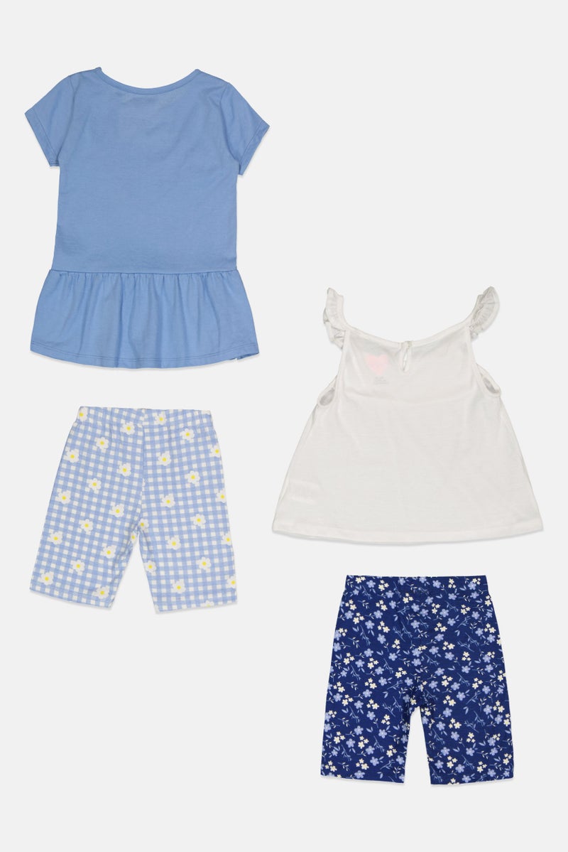 Freestyle فستان مطبوع بأربعة قطع للبنات الصغيرات، قميص بدون أكمام وشورتات، متعدد الألوان - Image 3